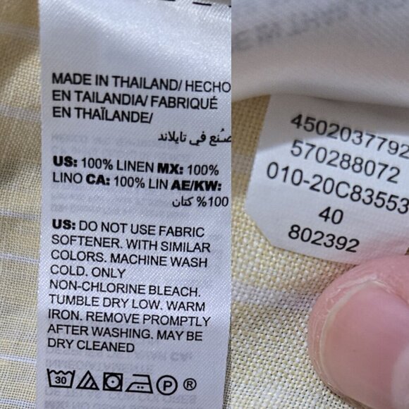 Chico's 100% Linen No Iron Yellow White Double Stripe Roll Tab Sleeve Shirt - Picture 9 of 10